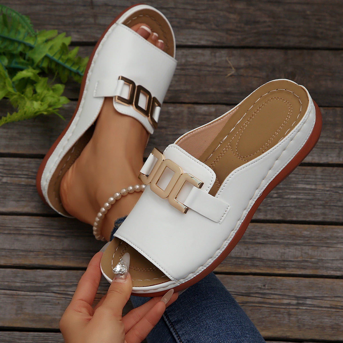 Chain Wedges Sandals Summer Fashion Platform Peep-toed Slides Slippers Outdoor Thick Bottom Roman Shoes For Women