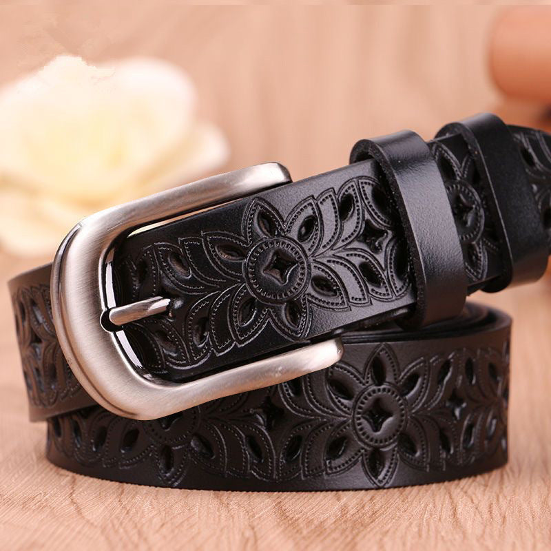 Hollow Pattern Trend Waistband Genuine Vintage Pin Buckle Strap Jeans Belt for Women