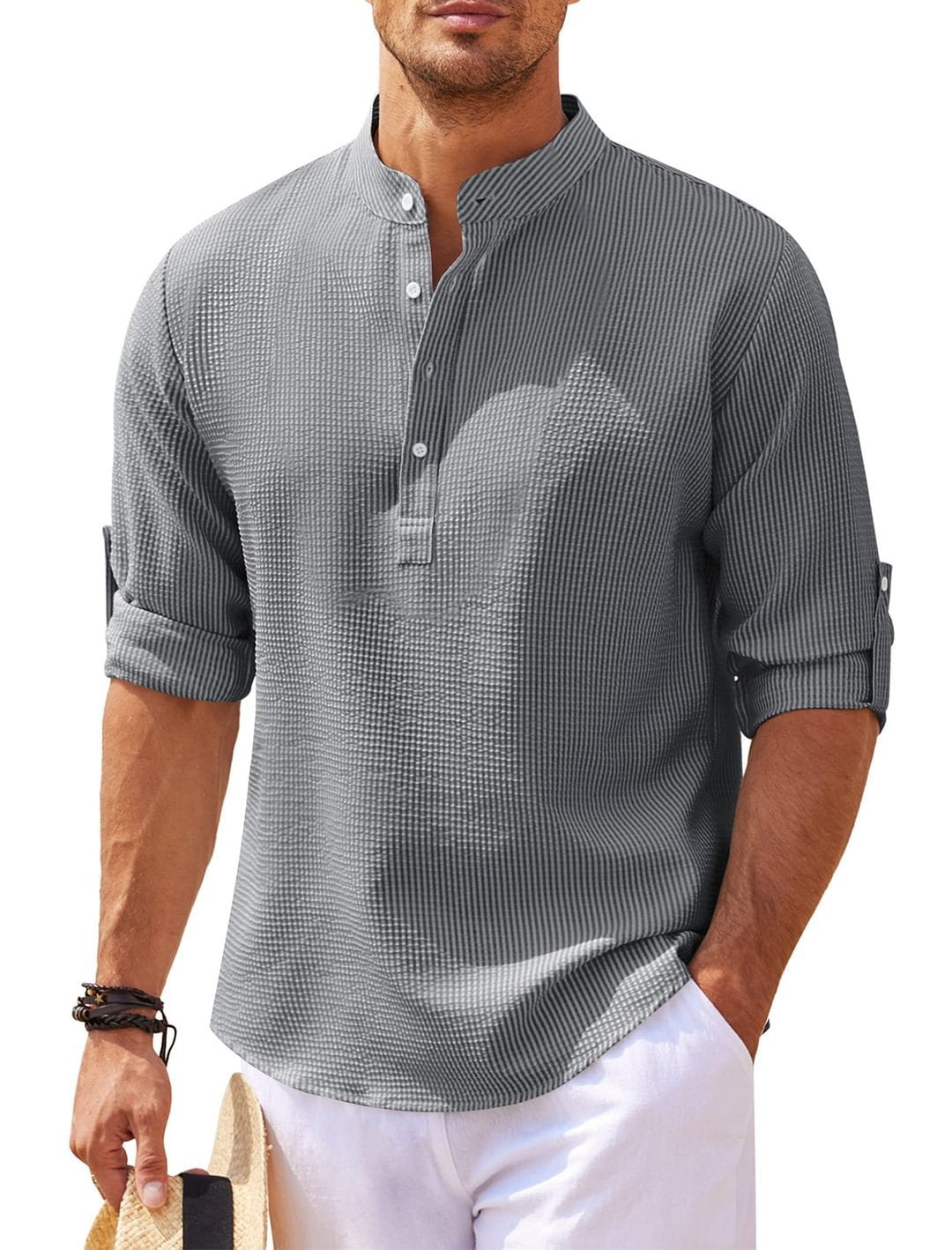 Men's Casual Shirt Long Sleeve Stand Collar 