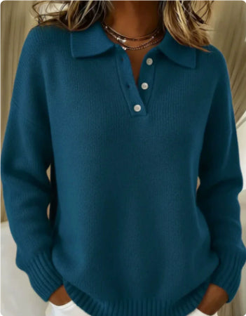 Printed Lapel Sweater Fashion Casual Long-sleeved Button Pullover Top Knitted Clothing Koalakits36