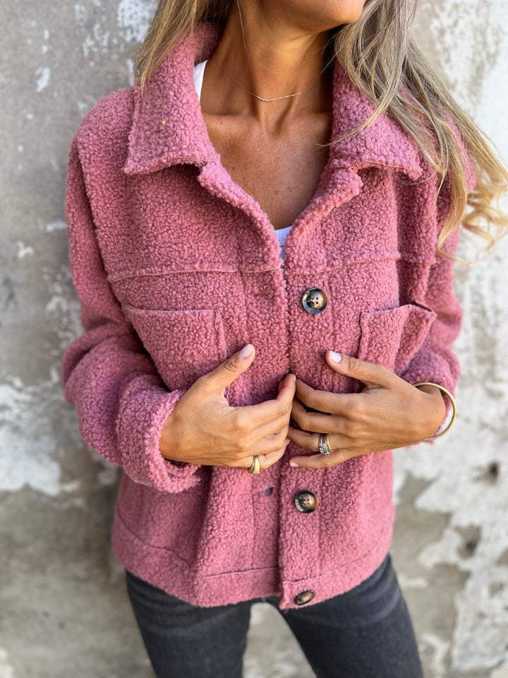 Women's Lamb Wool Coat Winter Lapel Single Breasted Jacket Outwear Warm Cropped Tops