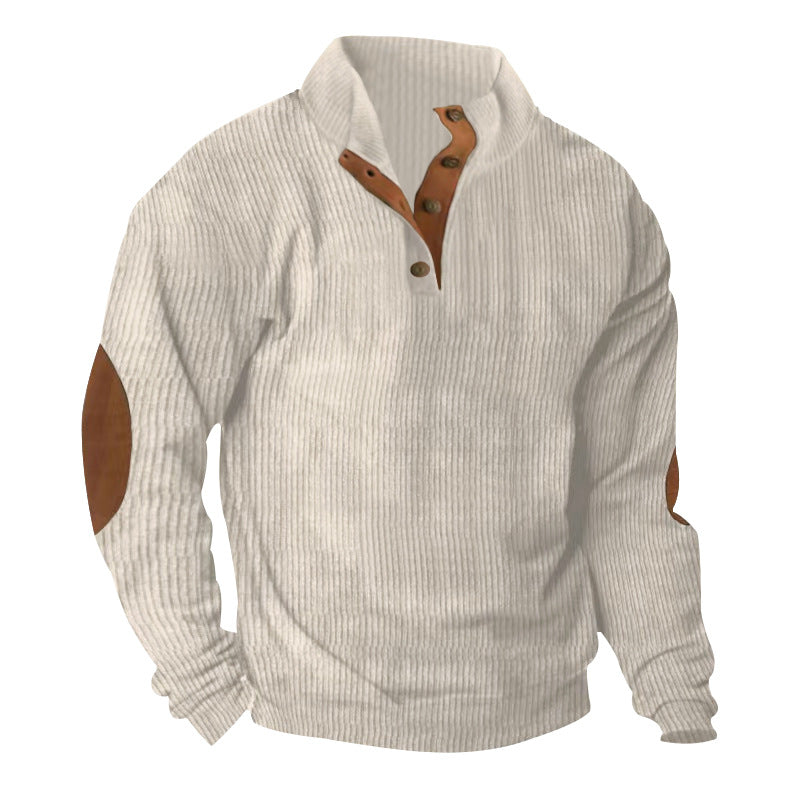 Men’s Corduroy Stand Collar Sweater – Warm Long Sleeve Knit Pullover for Casual Autumn & Winter Wear