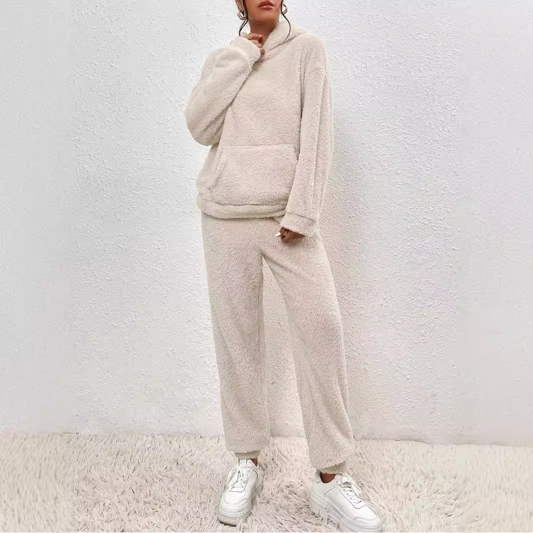 Winter Plush Pajama Set Fashion Casual Hooded Top And Elastic Band Pants Warm Sofa Carpet Home Clothes Koalakits36