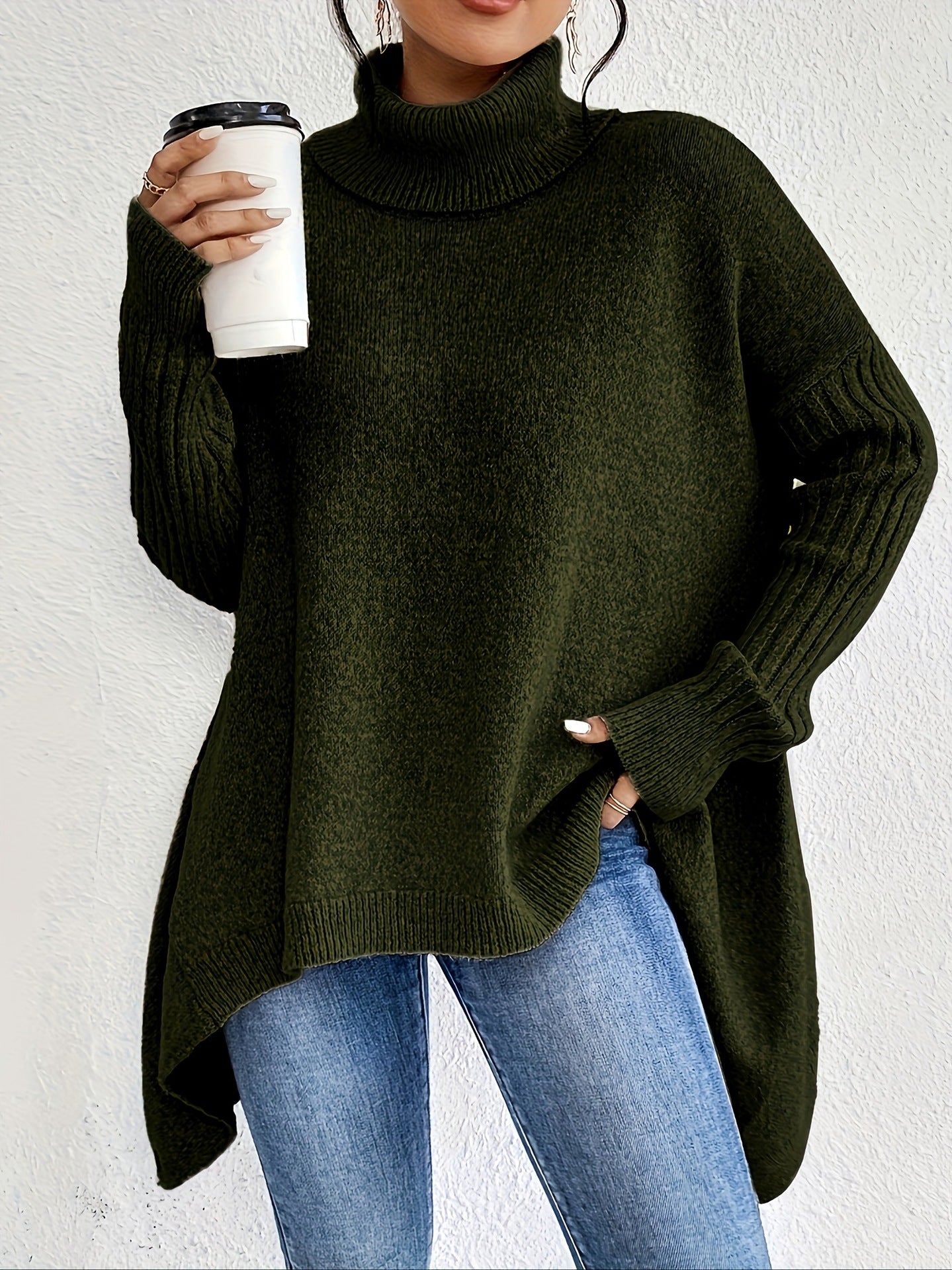 Irregular Turtleneck Sweater Winter Loose Long Sleeve Knitted Tops Leisure Warm Pullover Sweater Koalakits36