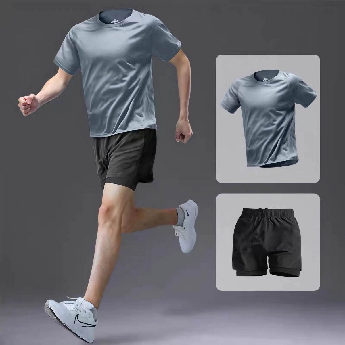 Summer Mens T-shirt Quick-drying Gym Wear Set Sports Shorts