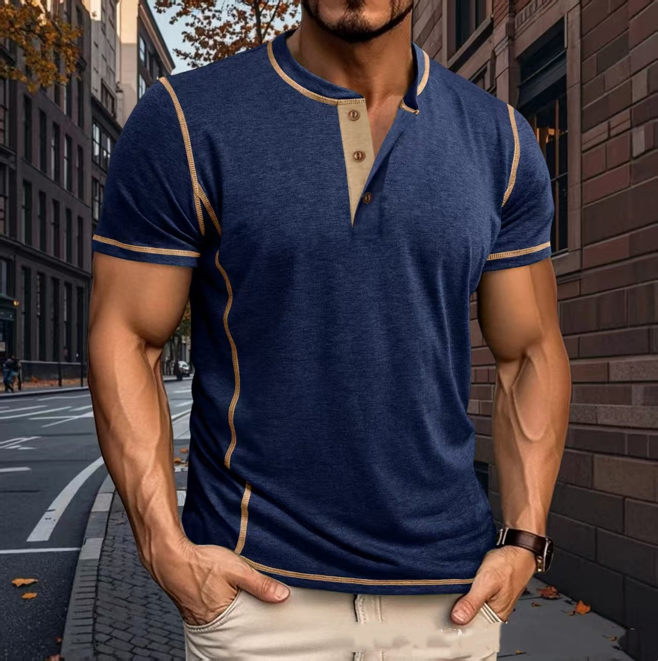 Crew-Neck Short-Sleeve Top Casual Mens Clothing