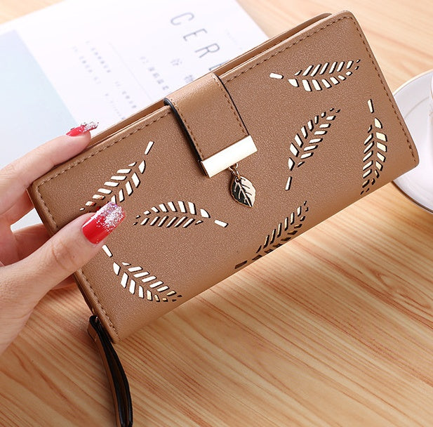 Gold Hollow Leaves Handbag: Elevate Your Style with This Elegant Long Wallet