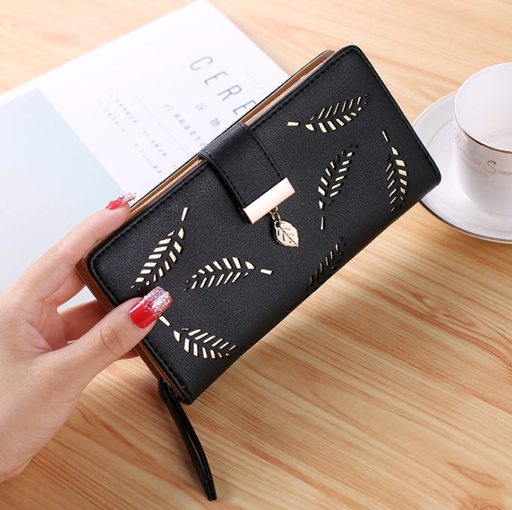 Gold Hollow Leaves Handbag: Elevate Your Style with This Elegant Long Wallet