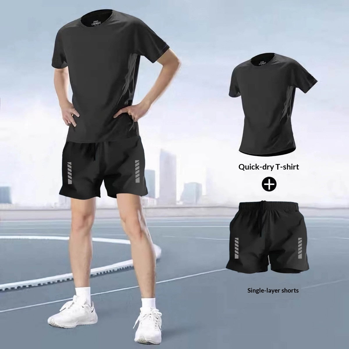 Summer Mens T-shirt Quick-drying Gym Wear Set Sports Shorts