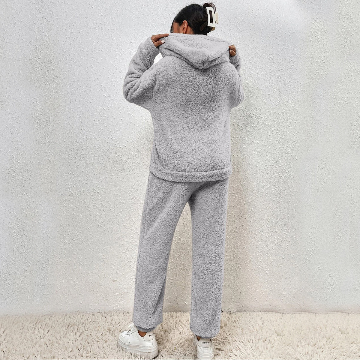 Winter Plush Pajama Set Fashion Casual Hooded Top And Elastic Band Pants Warm Sofa Carpet Home Clothes Koalakits36