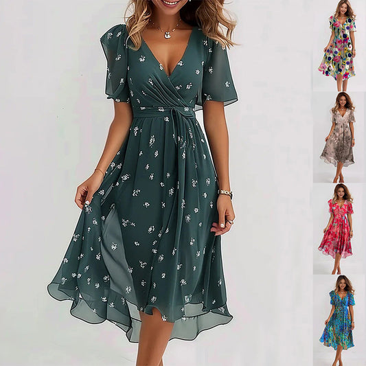 Chiffon Printed Short Sleeve Dress Summer 