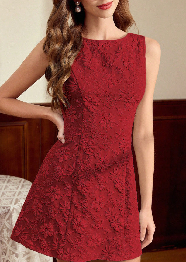 Floral Jacquard Sleeveless Dress French Minimalist Style Women's Summer Dress