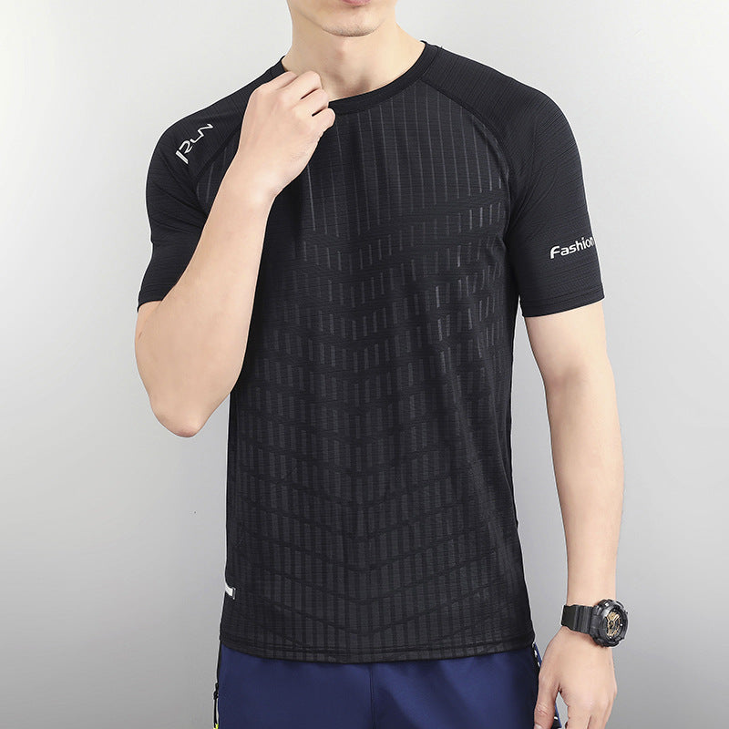 Summer Thin Breathable Men's Ice Silk Quick-drying T-shirt Sports Casual Round Neck Oversized Men's Wear T-shir