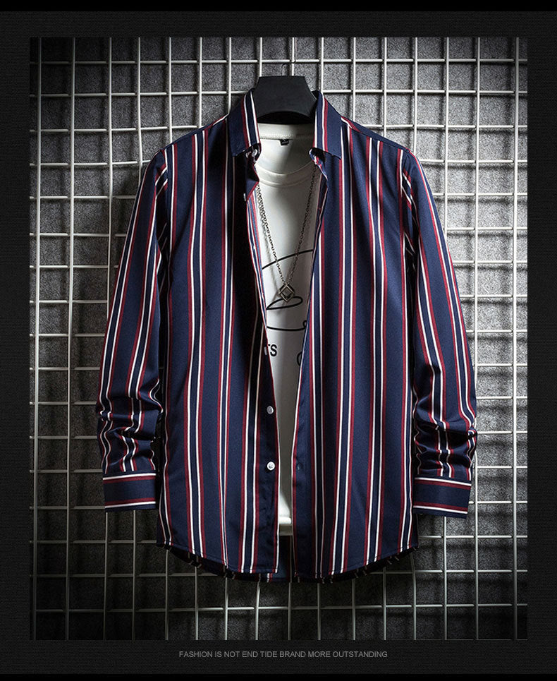 Korean Style Slim Long-sleeved Shirt Trend Clothing Plus Size Men's Clothing