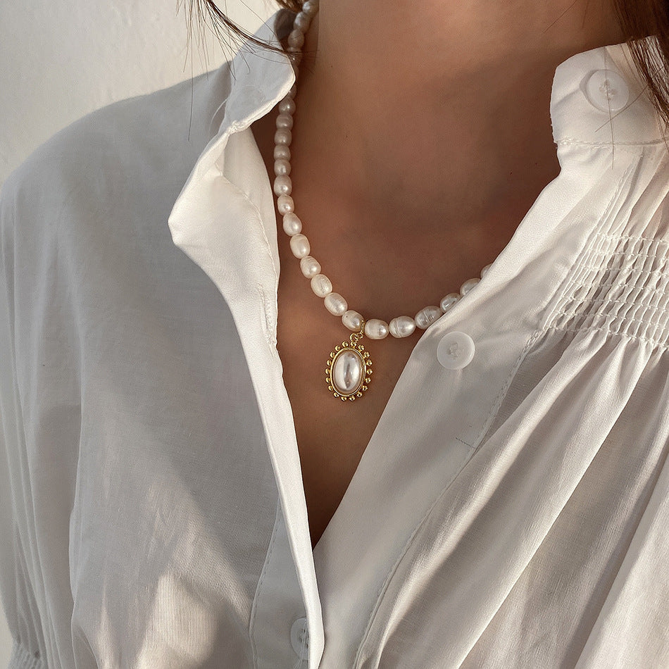 Sterling Silver Art Shaped Bead Pearl Pendant Necklace | Koalakits36
