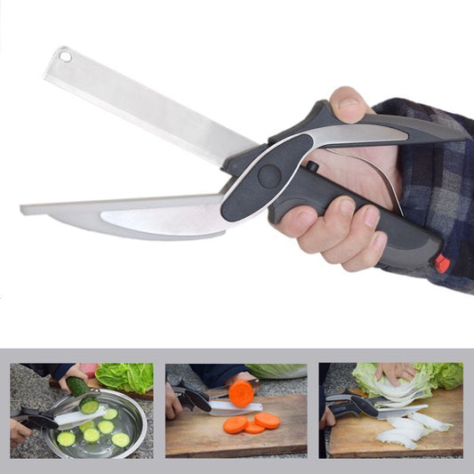 Kitchen Gadget Scissors 2-in-1 Functional Smart Chopping Knife 