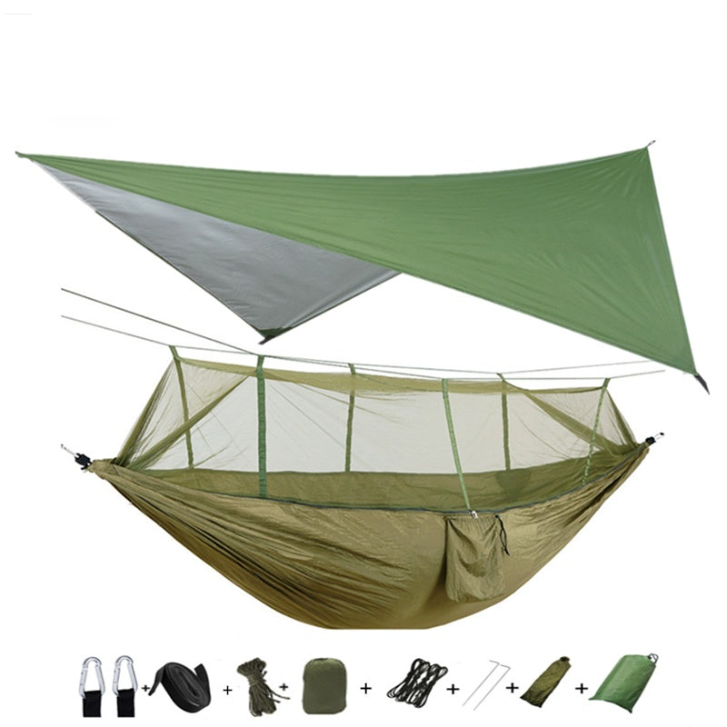 Outdoor Parachute Cloth Hammock Couble with Mosquito Net Light Portable Army Green Insect-proof Camping Aerial Tent