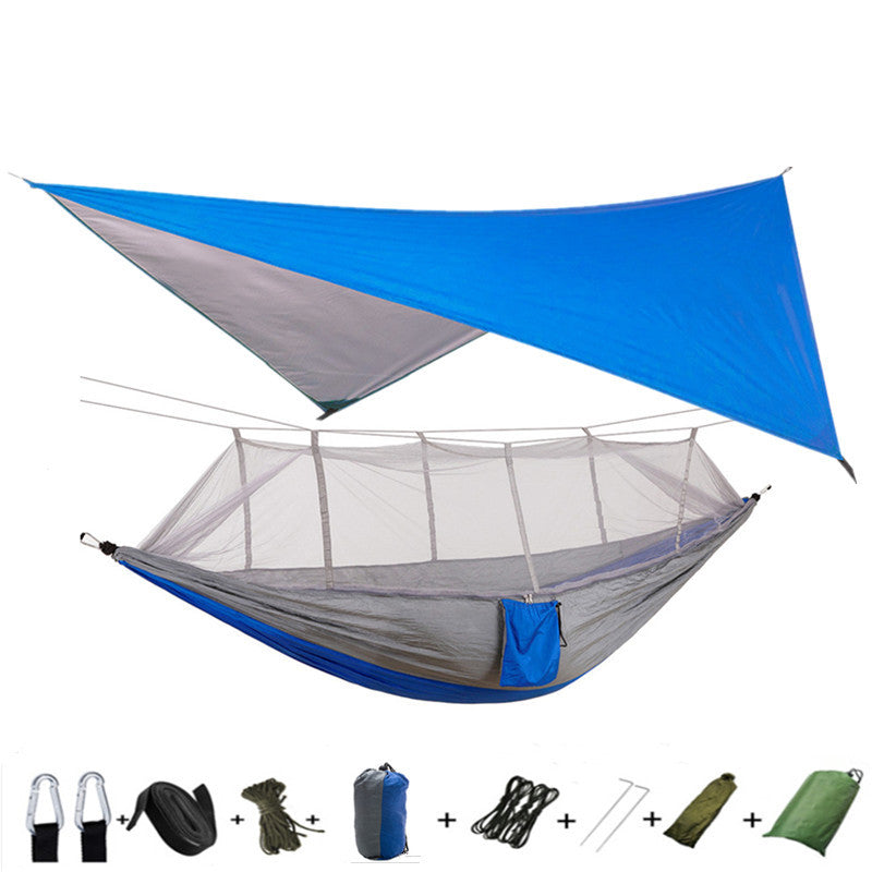 Outdoor Parachute Cloth Hammock Couble with Mosquito Net Light Portable Army Green Insect-proof Camping Aerial Tent