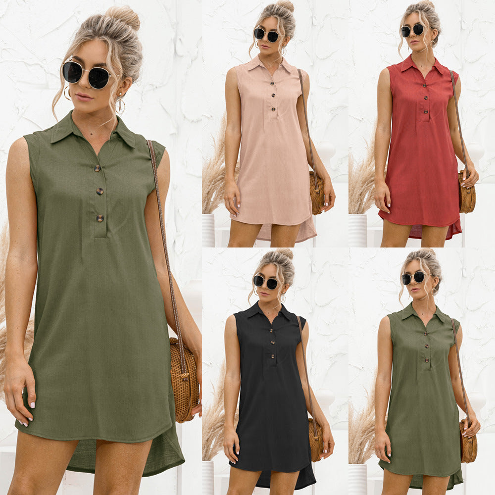 Lapel Button Slit Vest Shirt Dress | Koalakits36