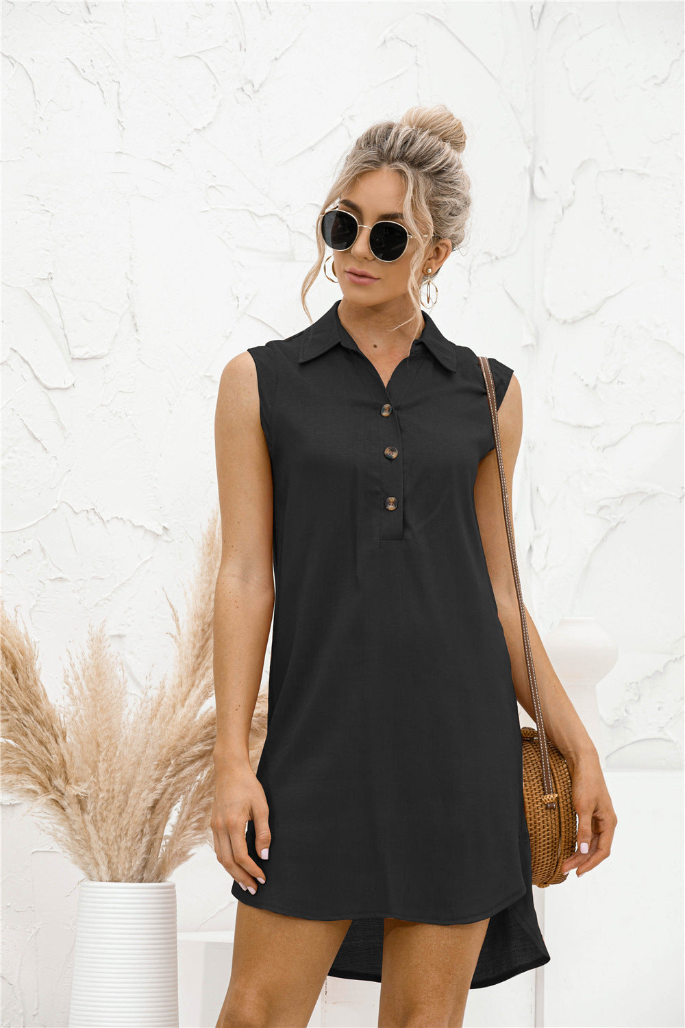 Lapel Button Slit Vest Shirt Dress | Koalakits36