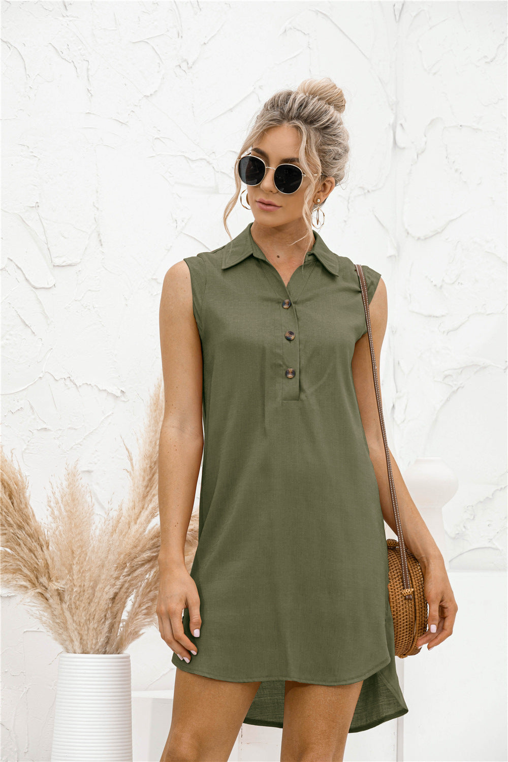 Lapel Button Slit Vest Shirt Dress | Koalakits36