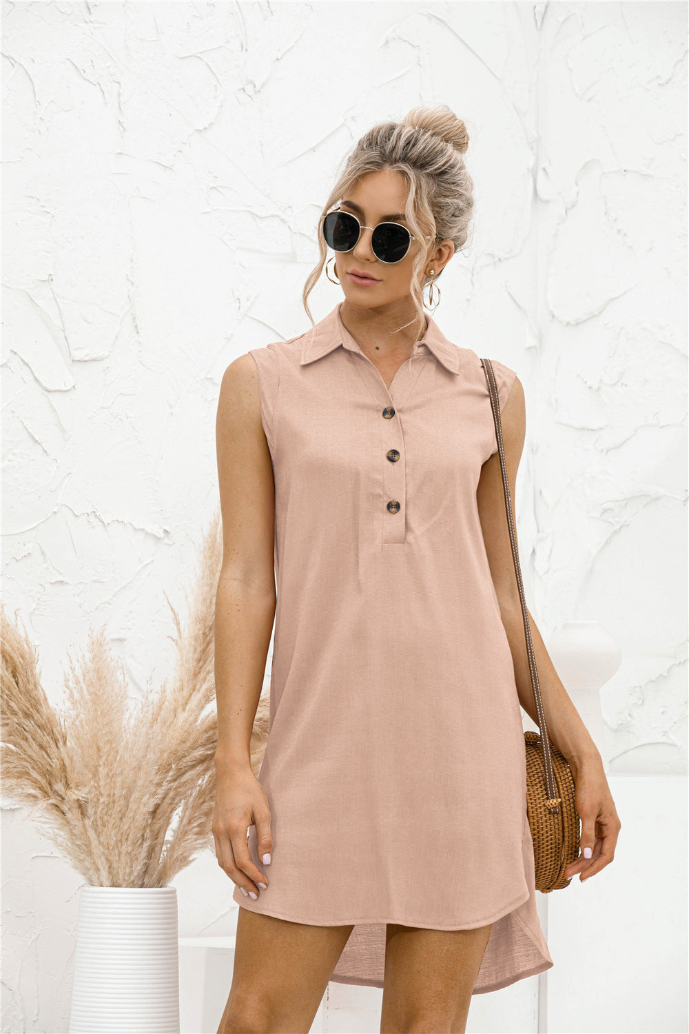 Lapel Button Slit Vest Shirt Dress | Koalakits36