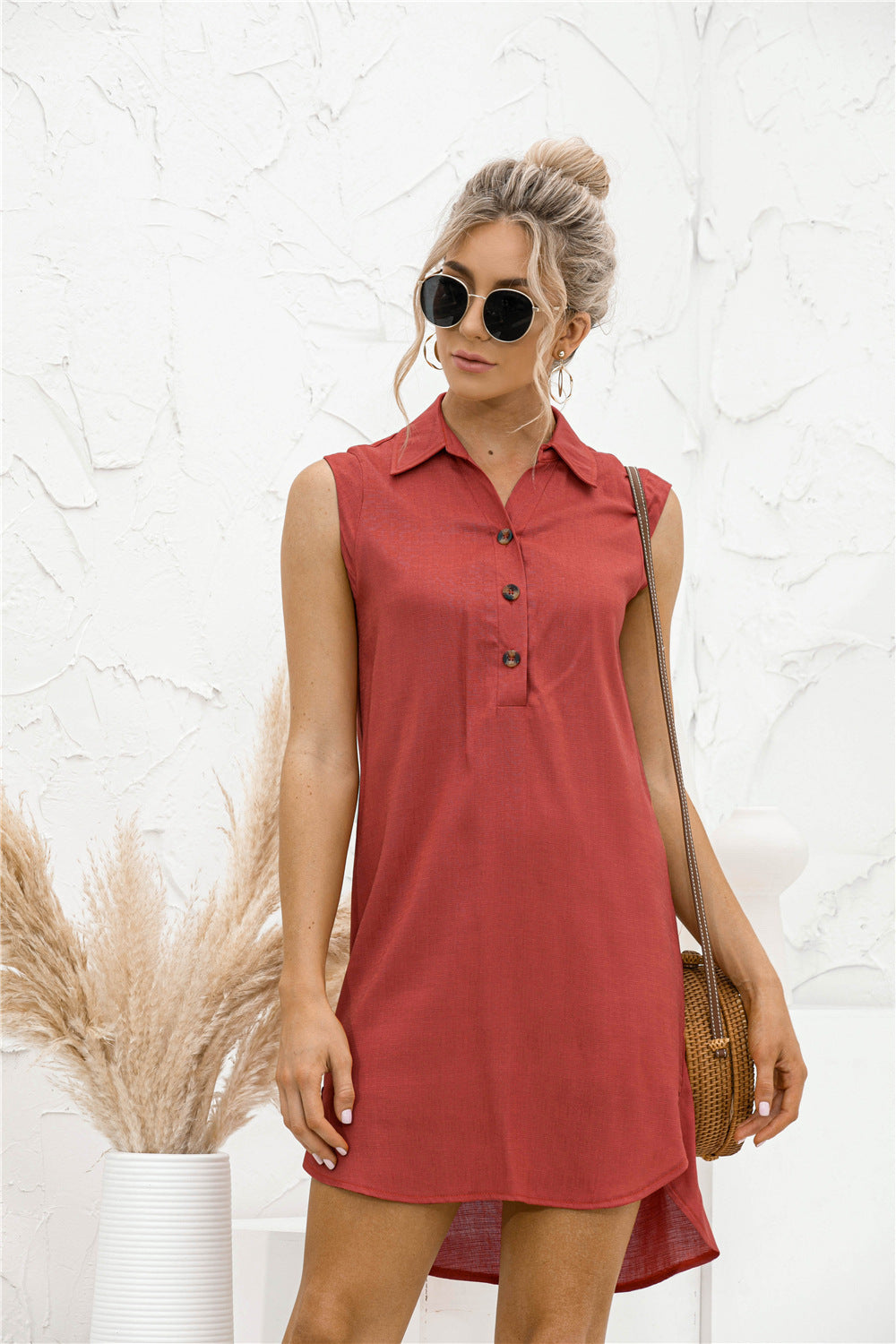 Lapel Button Slit Vest Shirt Dress | Koalakits36