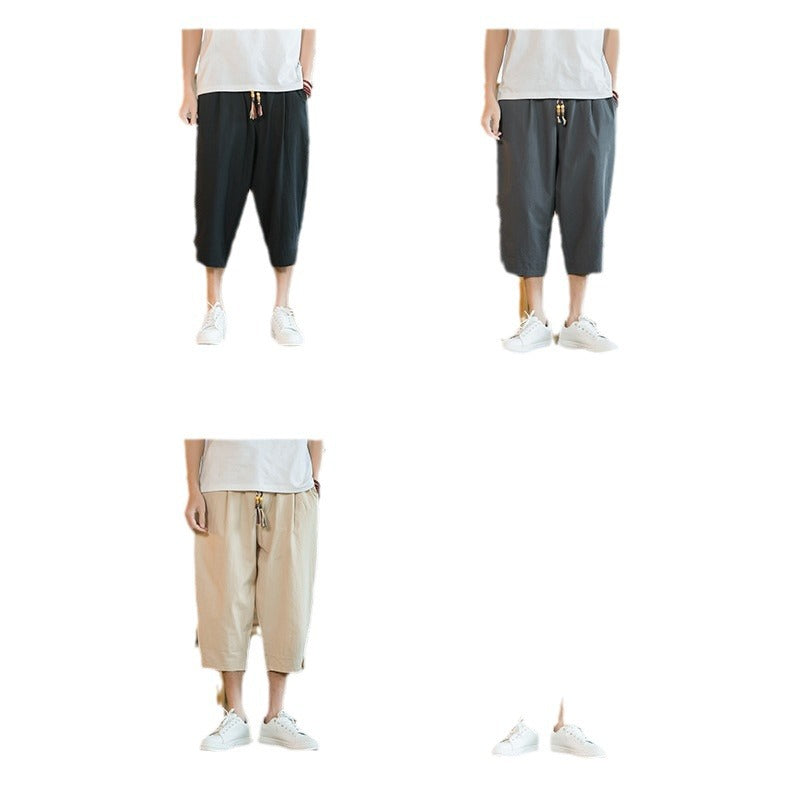 Mens Linen Capri Pants Casual And Loose-fit Shorts