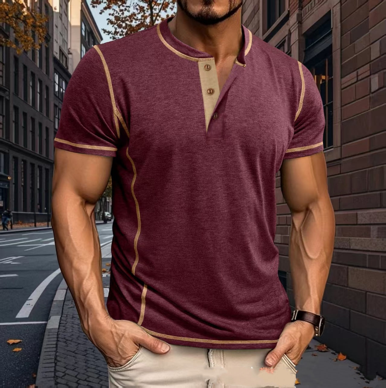 Crew-Neck Short-Sleeve Top Casual Mens Clothing