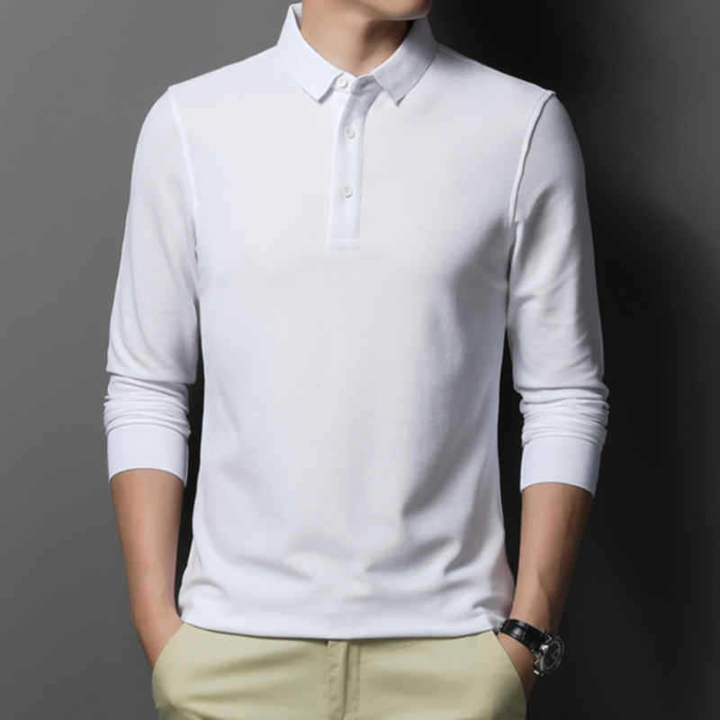 Casual Comfortable Fashion Classic Solid Color Long Sleeve Lapel Polo Shirt | Koalakits36