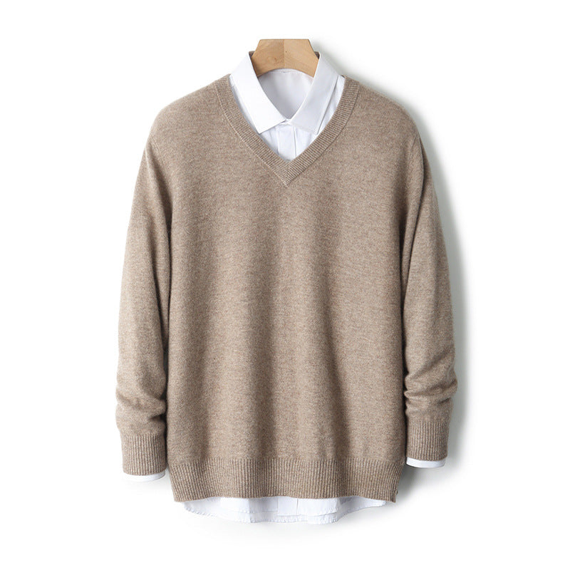 V-Neck Cashmere Sweater – Extra-Thick, Loose-Fit Warm Pullover for Autumn & Winter Wear