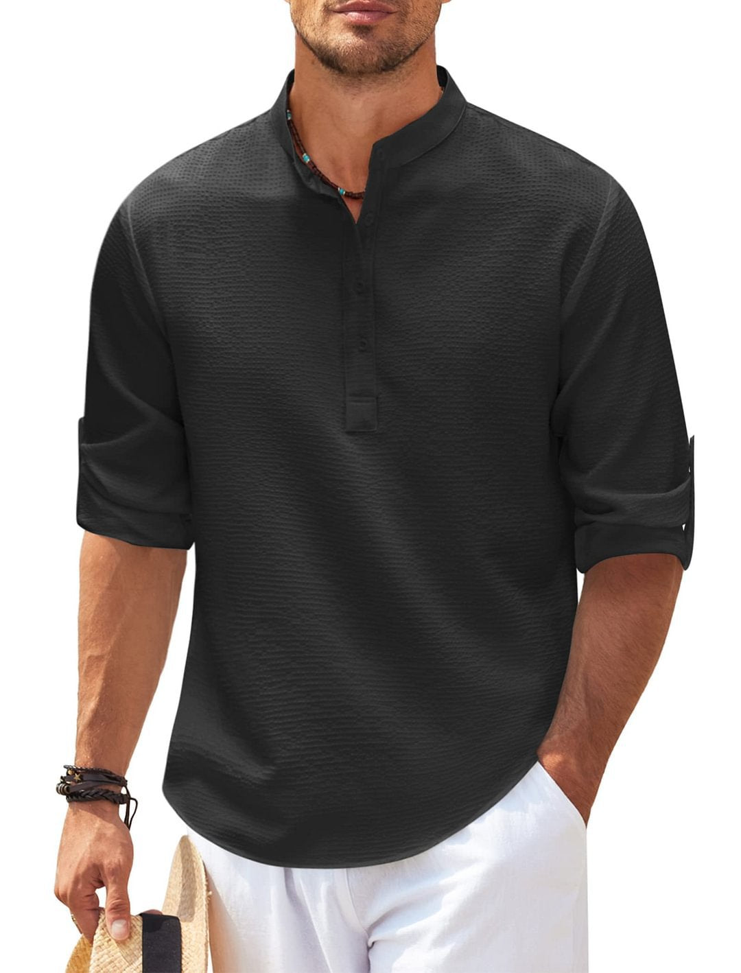 Men's Casual Shirt Long Sleeve Stand Collar 