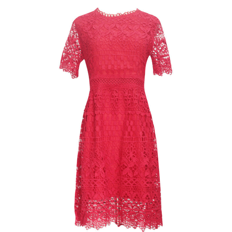 Small Fragrance Round Neck Heavy Industry Water-soluble Hollow Large Size Dress Koalakits36