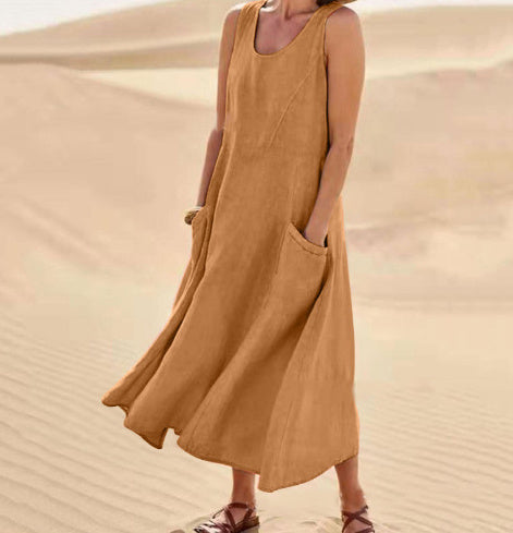 Sleeveless Long Dress With Pockets Fashion Casual Loose Dresses