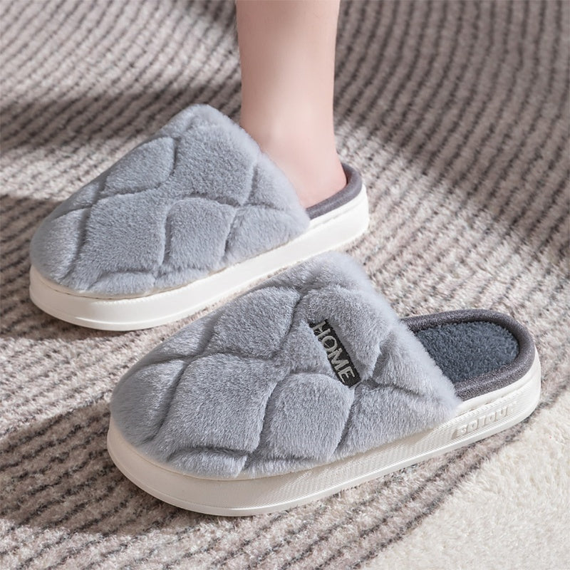 Plush Slippers Winter For Women Indoor Floor Bedroom Home Slipper Warm Solid House Shoes