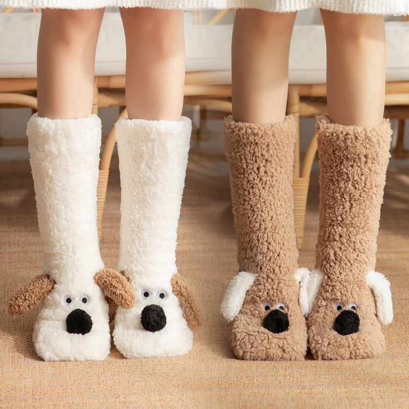 Cute Cartoon Dog Floor Socks Winter Warm Non-slip Plush Socks For Women Koalakits36