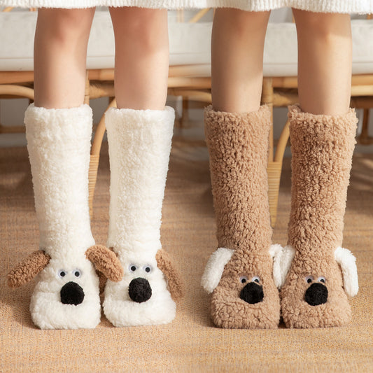 Cute Cartoon Dog Floor Socks Winter Warm Non-slip Plush Socks For Women Koalakits36
