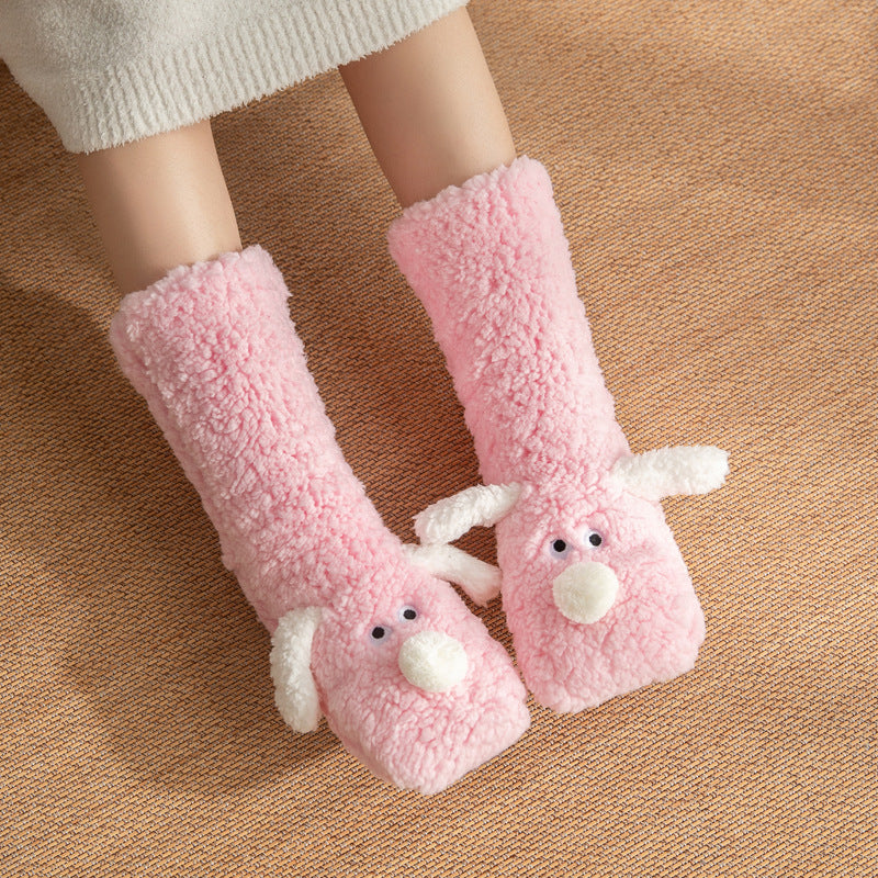 Cute Cartoon Dog Floor Socks Winter Warm Non-slip Plush Socks For Women Koalakits36
