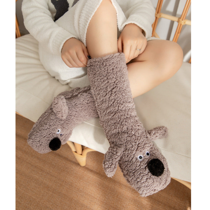 Cute Cartoon Dog Floor Socks Winter Warm Non-slip Plush Socks For Women Koalakits36