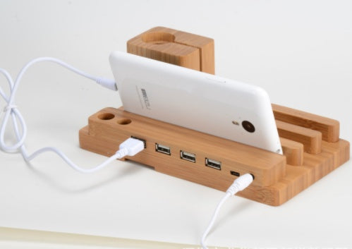 Compatible with Apple , Bamboo, wood and Mobile Apple watch bracket charging wooden bracket multi-function flat cell phone base