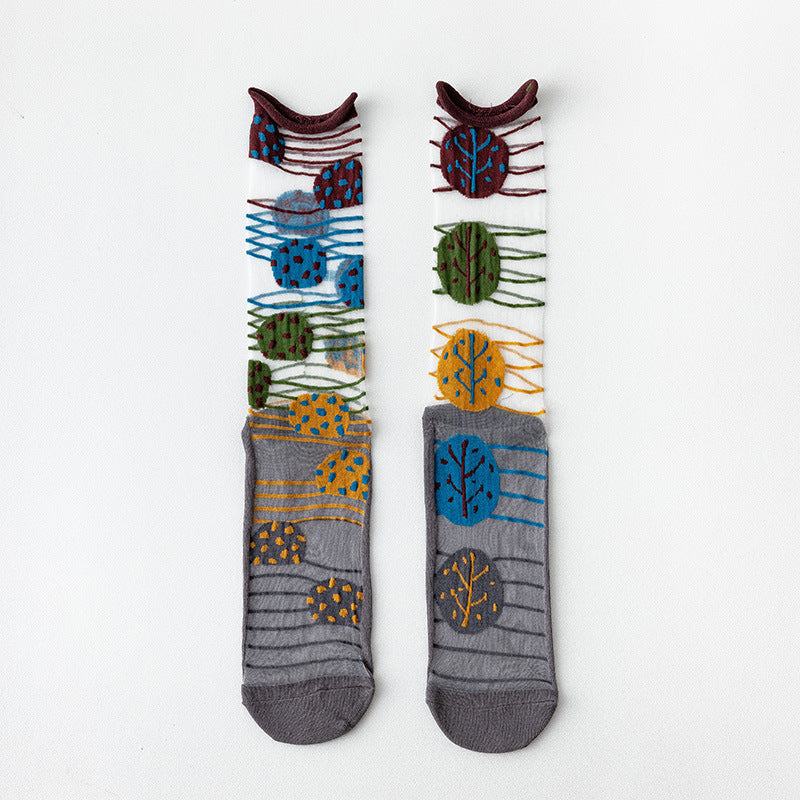 Women's Glass-Knit Ruffle Ankle Socks – Sheer Asymmetrical Frill Socks for Chic Fashion & Everyday Wear