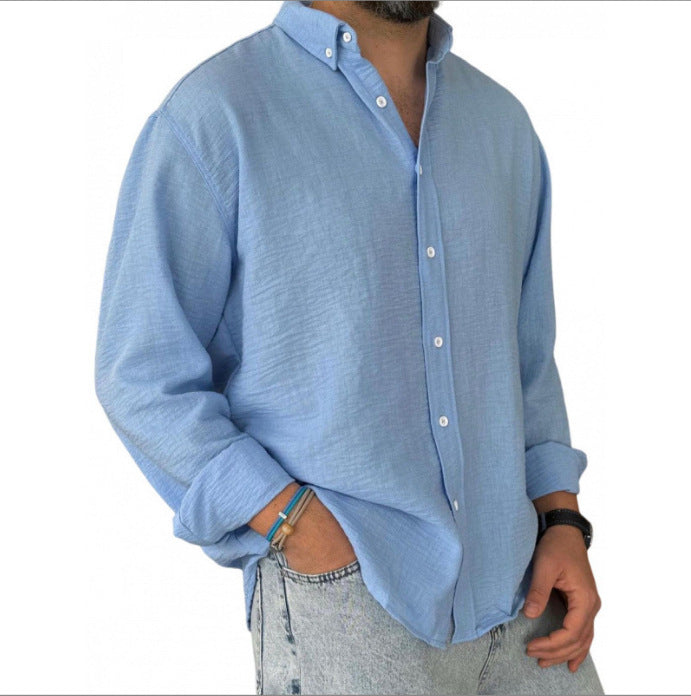 Mens Washed-cotton Long-sleeve Button-down Shirt