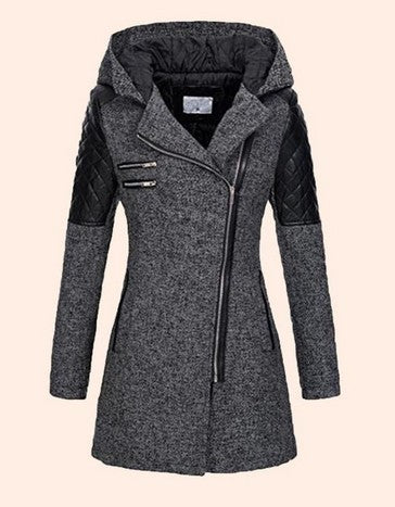 Women Warm Slim Full Zipper Coat Thick Woolen Coat Female Fall Winter Windbreaker Hooded Zipper Koalakits36