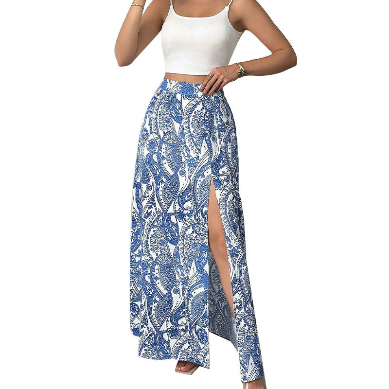 Women's Versatile And Elegant A-line Printed Slit Skirt Koalakits36