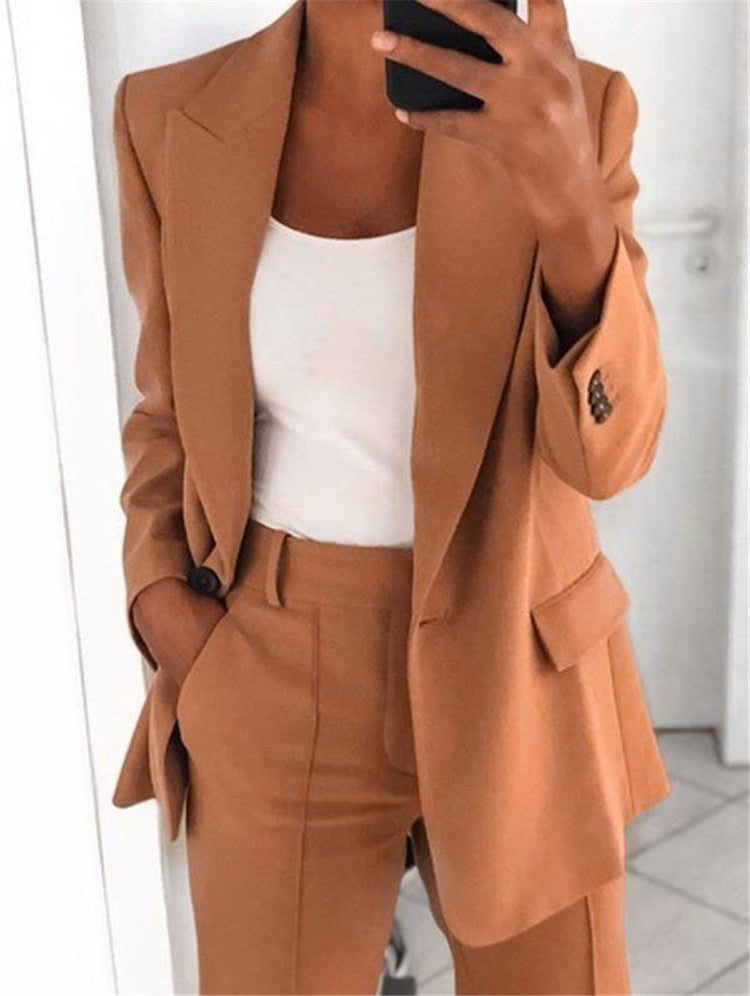 Ins Button Casual Suit Fashion Long-sleeved Lapel Blazer Jacket And Slim-fit Pocket Trousers | Koalakits36