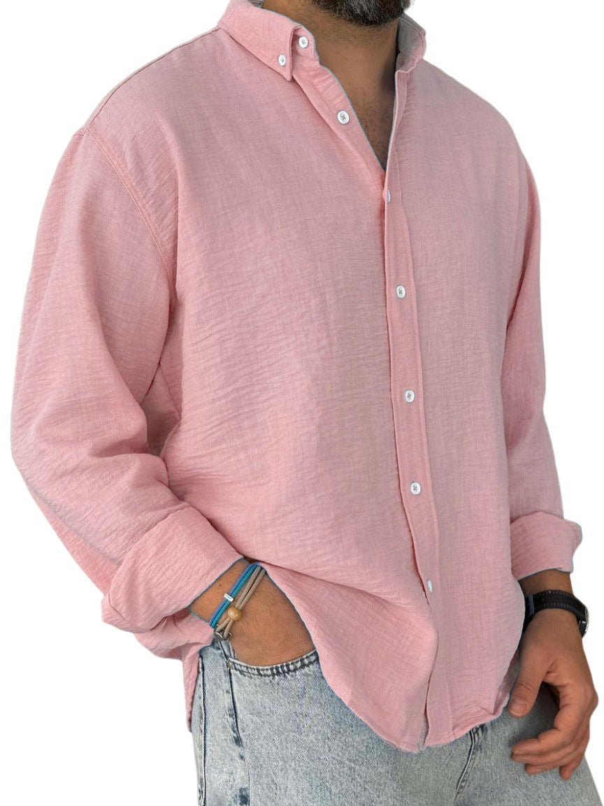 Mens Washed-cotton Long-sleeve Button-down Shirt