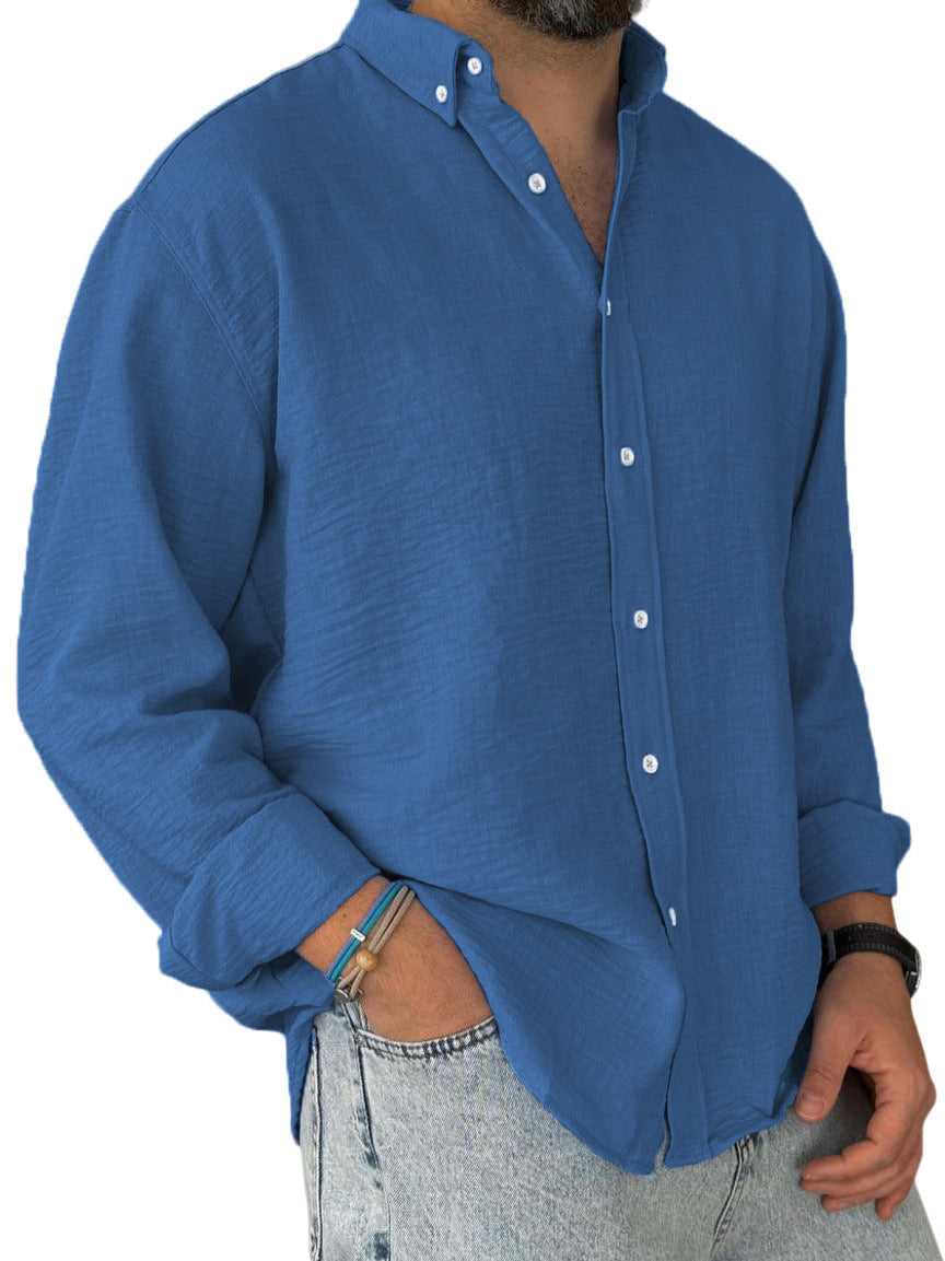 Mens Washed-cotton Long-sleeve Button-down Shirt