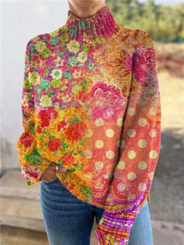 Women's Christmas Printed Turtleneck Sweater Koalakits36