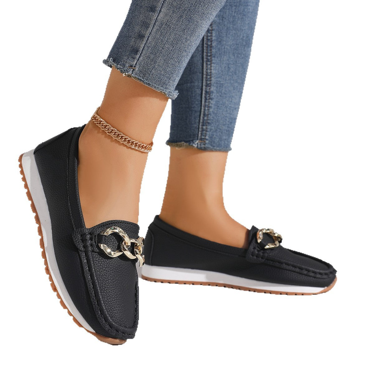 Chains Flats Womens Fashion Casual Comfortable Slip-on Shoes Loafers Spring Summer Fall