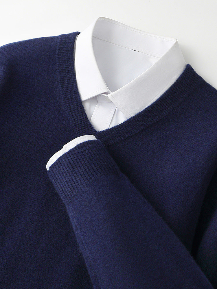 V-Neck Cashmere Sweater – Extra-Thick, Loose-Fit Warm Pullover for Autumn & Winter Wear